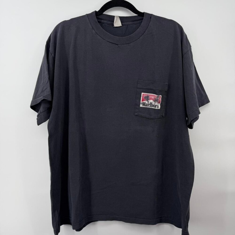 Vintage 90s Marlboro Adventure Team Snake Pocket T-Shirt Black Made in USA XL